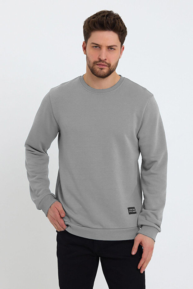 Men's Crew Neck Relaxed Regular 3 Thread Cotton Sweatshirt Gray