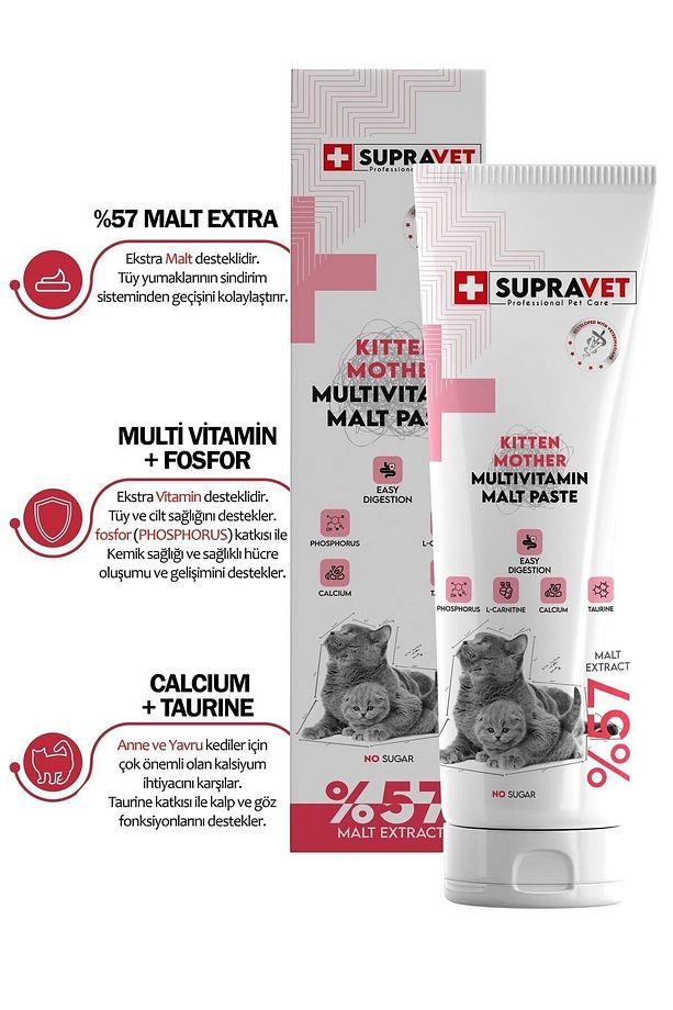Hamile Ve Yavru Kediler Için Kalsiyum Ve Taurinli Multi Vitamin Kedi Macunu 100 Gr. (%57 Extra Malt) - 1