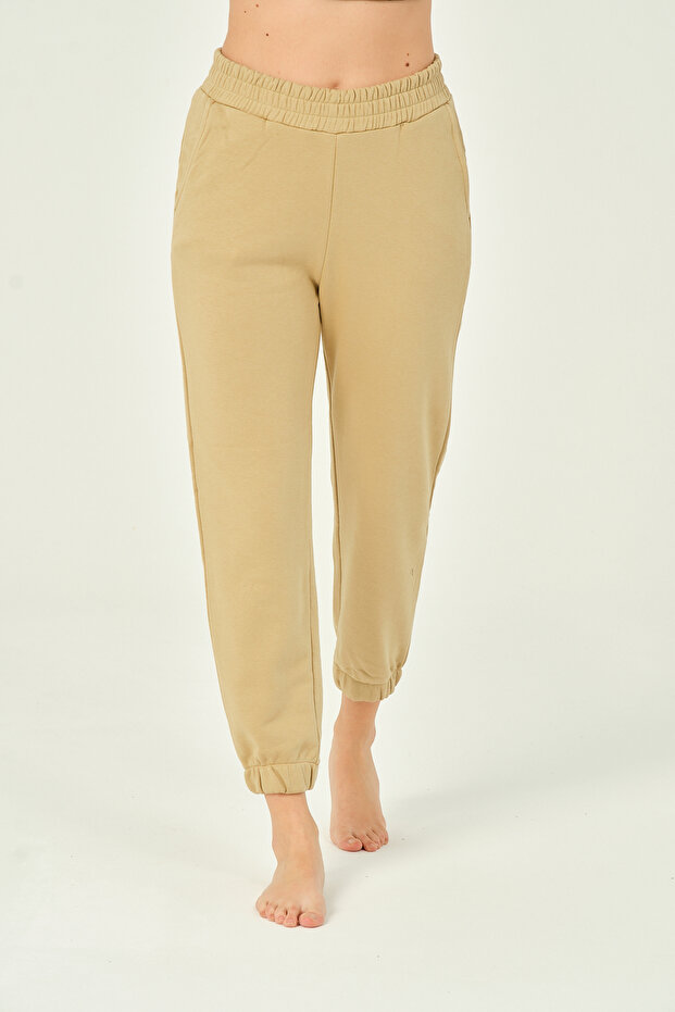 Women's orange Elastic Waist and Leg High Waist Pocket Basic Jogger Cotton Sweatpants