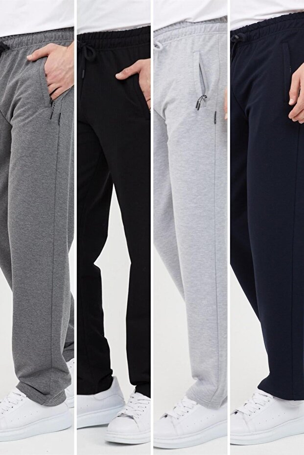 Anthracite-black-grey-navy blue Men's 4-Piece Straight Leg Pocket Zipper Detailed Comfortable Fit Sweatpants