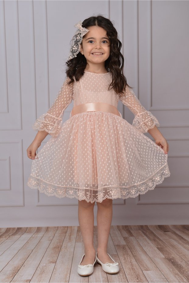 Girls' Buckled Dress Girls' Dress Tulle Lace Dress