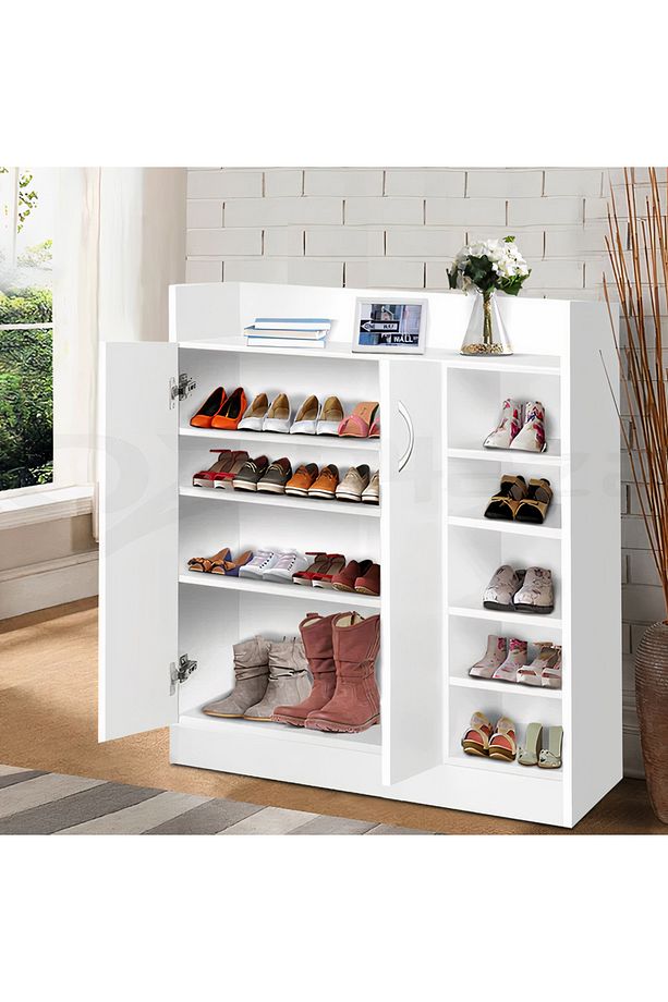 Beyaz Ayakkabı Dolabı, Kapaklı Ayakkabılık, %100 Mdf Ayakkabı Dolabı, Dekoratif Raflı Ayakkabılık - 1
