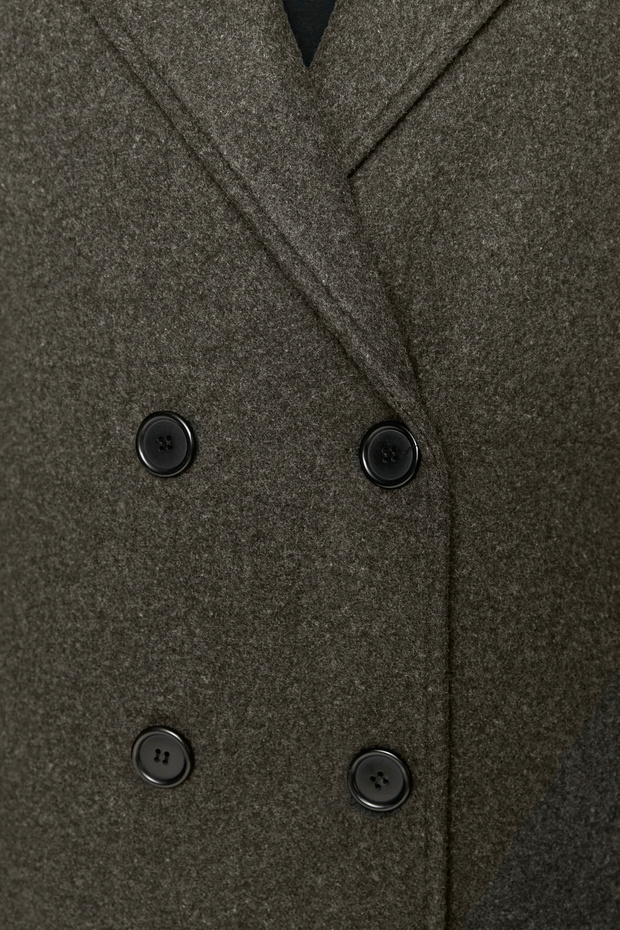 Antrasit Oversize Fit Kruvaze Kapama Yün Karışımlı Kaşe Kaban TBBAW23KB00002 - 4