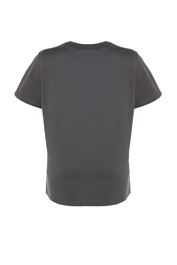 Nyakú nyomott 100% pamut antracit Boyfriend Fit nagy méretű póló - TBBSS22TS1944 - 7