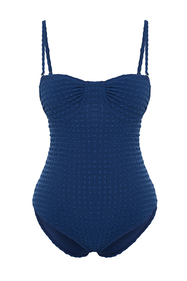 Lacivert Balconette Kaplı Dokulu Hipster Mayo TBESS23MA00102 - 6