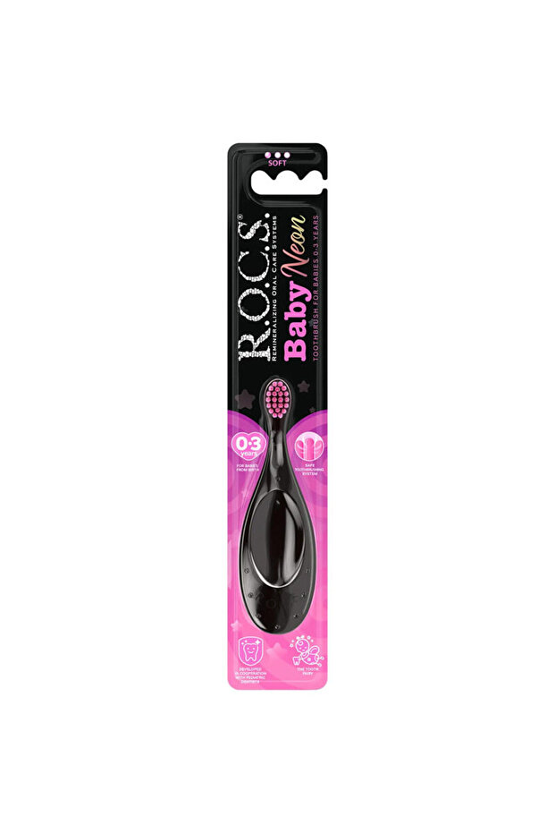 Rocs Baby Neon - Baby Toothbrush Black/Pink 0-3 Years