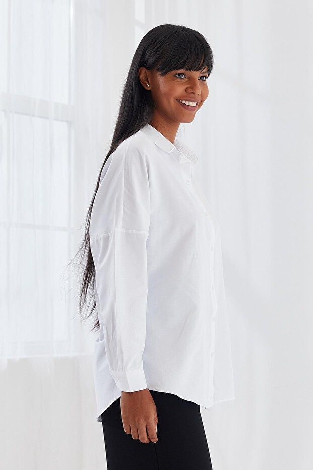 Kadın Oversize Uzun Basic Gömlek Beyaz - 2