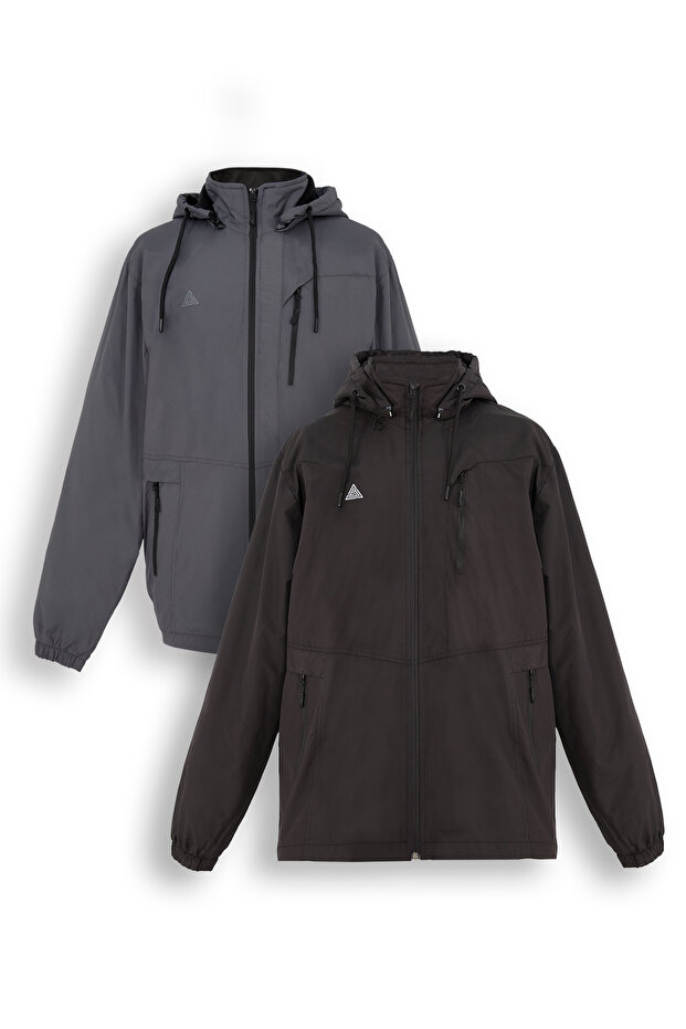 MEN'S BATTAL WITH FLEECE INNER HOODED INNER POCKET RAINCOAT BATTAL COAT ALLY-200 2-Piece