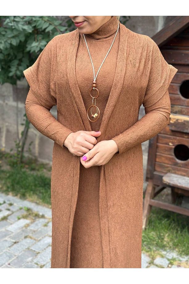 kapalı elbise uzun günlük ve yeleği ile beraber - 5