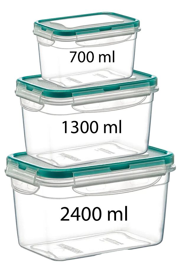 (3'LÜ SET) Fresh Box Derin Dikdörtgen 700 - 1300 - 2400 ml Hava Geçirmez Saklama Kabı & Lunch Box - 2