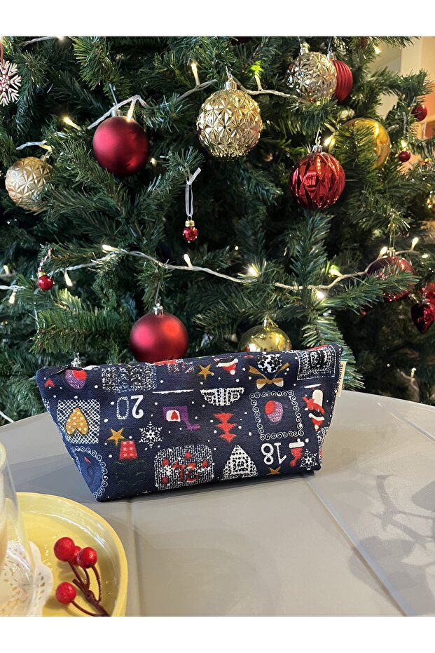 New Year's Patterned Washable Zippered Single Eyed Cloth Pen Holder Pencil Case Wallet Makeup Bag