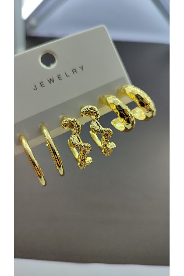 Patterned Hoop Set Earrings - 3