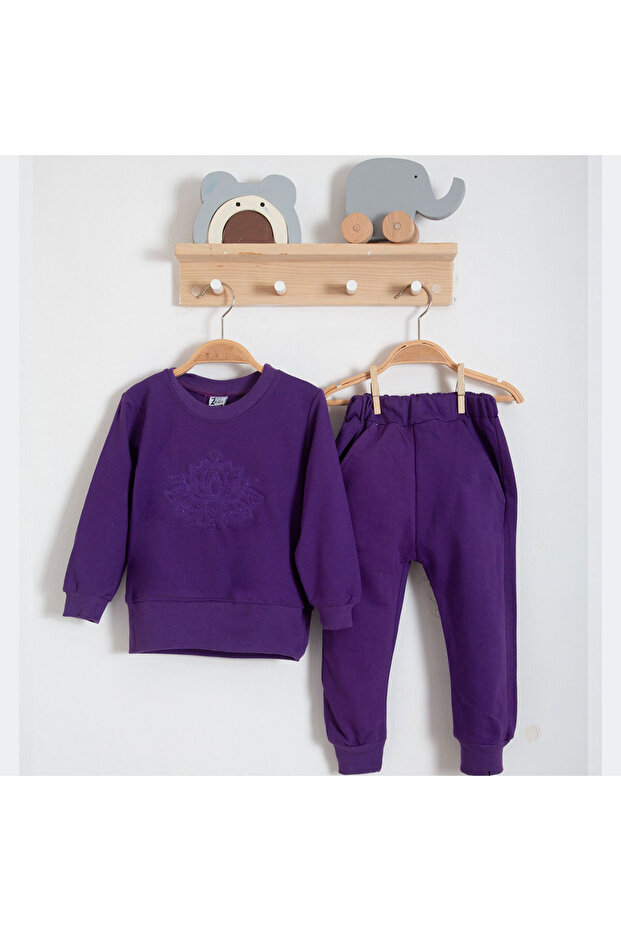 Baby Girl Set Purple Decorated Top and Comfortable Trousers Combination
