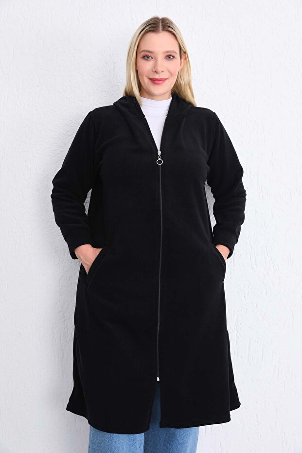 Black Cardigan Plus Size Zippered