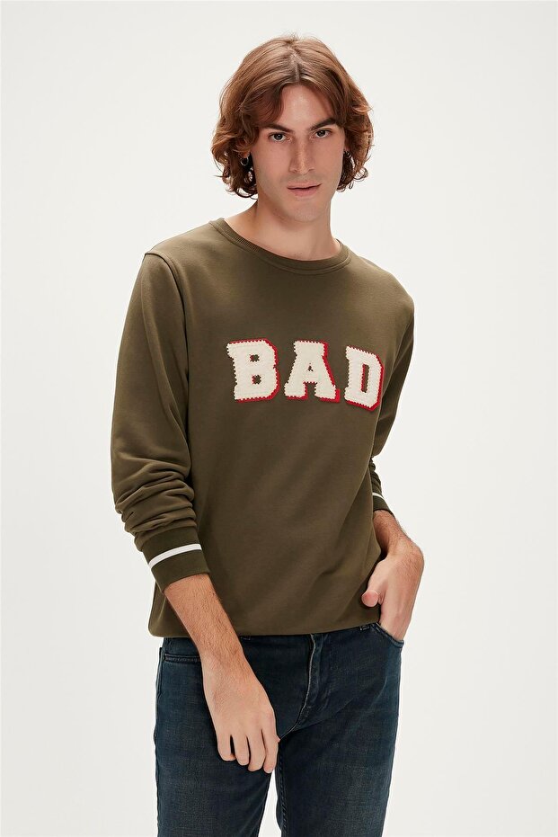 فيلت Crewneck الكاكي البلوز الرجال
