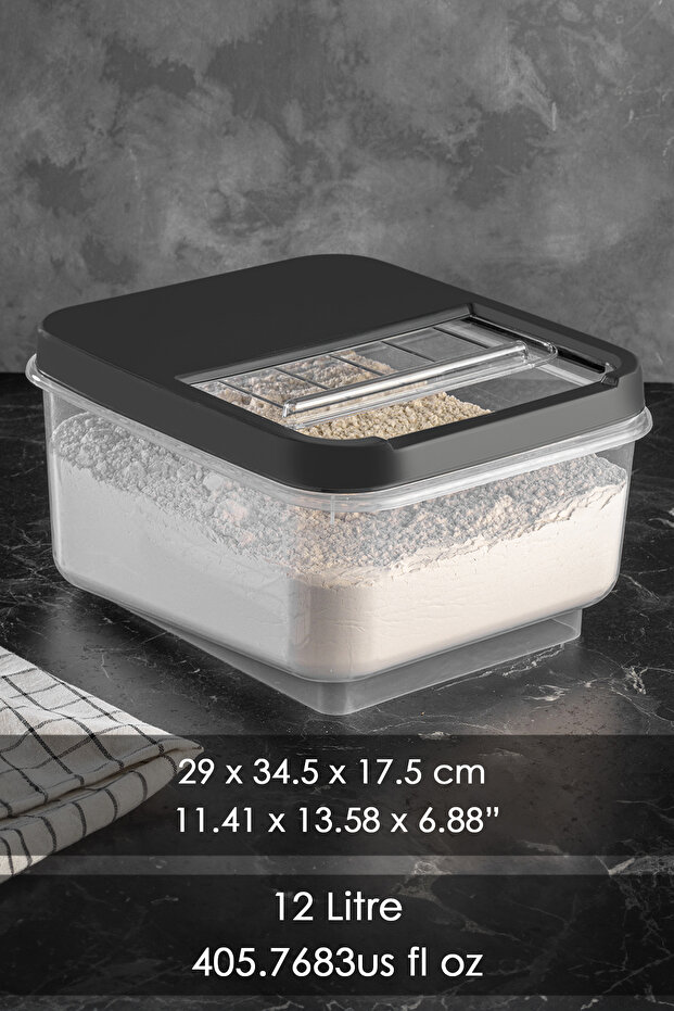 3 Pieces 12 Lt Mega Size Multi-Purpose Storage Box - Food Storage Container with Sliding Lid Flour Container Anthracite - 3