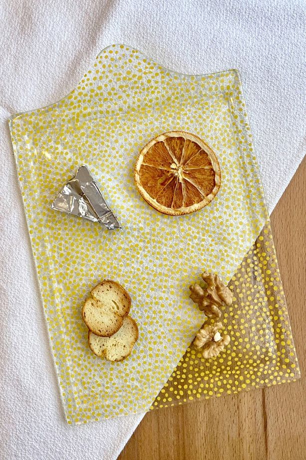 Yellow Dots Sarı Desenli Cam Peynir Tabağı - 18x27 Cm - 1