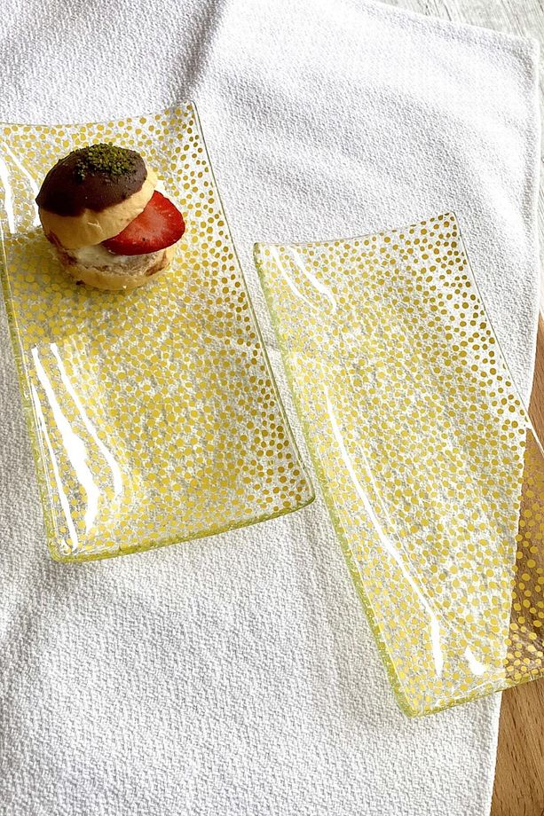 Yellow Dots Sarı Desenli 2'li Küçük Cam Tabak Seti - 10x20 Cm - 2
