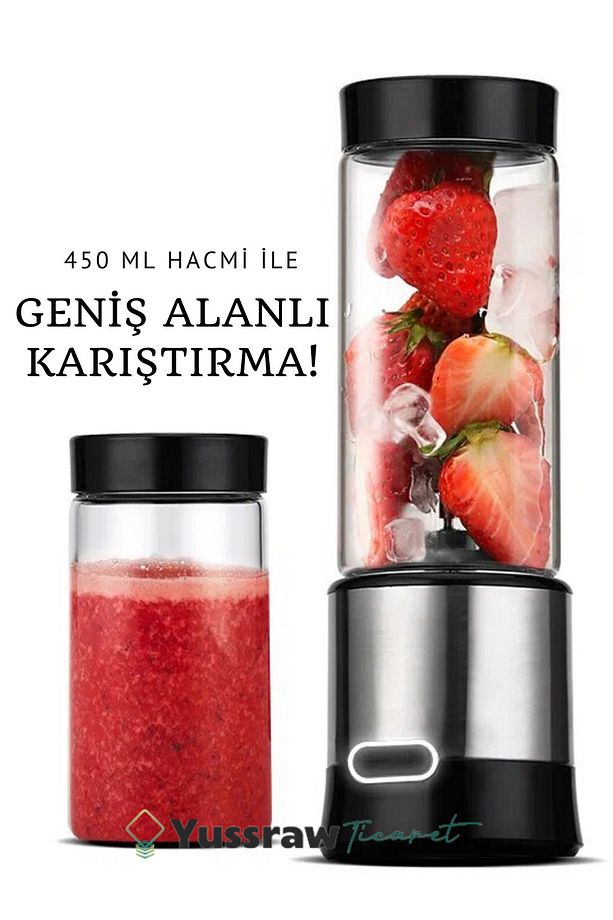 450 ml + 350 ml bardak ile beraber Taşınabilir Şarj Edilebilir Kişişel Blender Bıçaklı Buz Kırıcı - 9