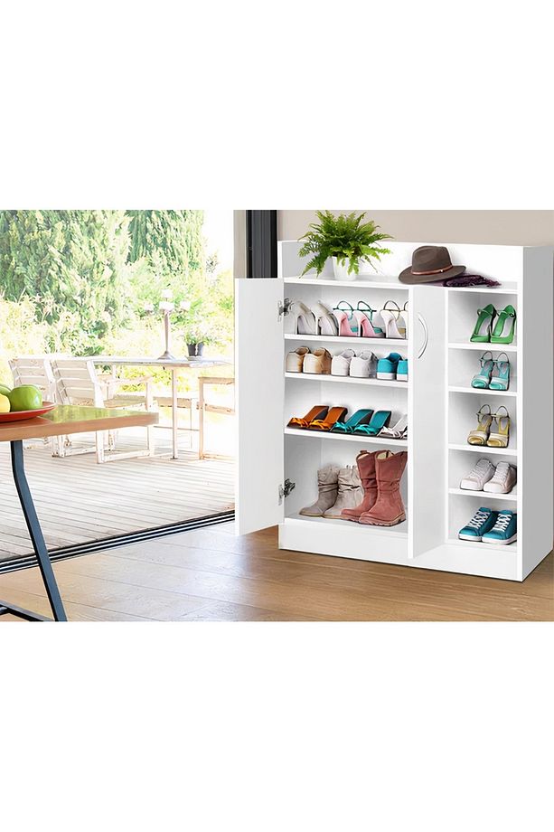 Beyaz Ayakkabı Dolabı, Kapaklı Ayakkabılık, %100 Mdf Ayakkabı Dolabı, Dekoratif Raflı Ayakkabılık - 2