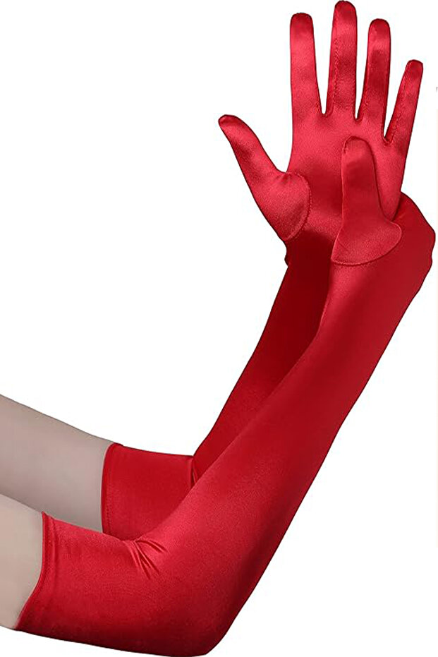 Long Satin Prom Wedding Gloves Stylish Costume Gloves for Special Occasions Red