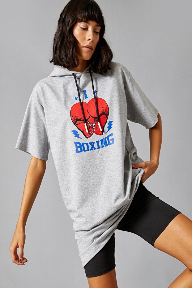 Hooded Sweatshirt Short Sleeve Printed