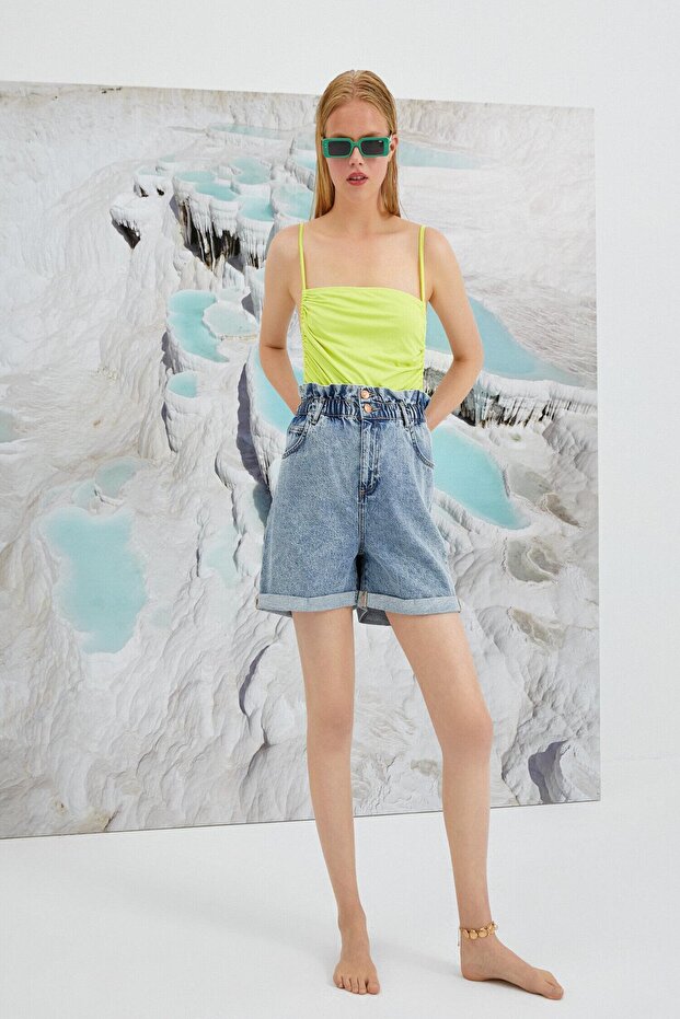 2sal40015md Normal Waist Open Indigo Women's Denim Shorts
