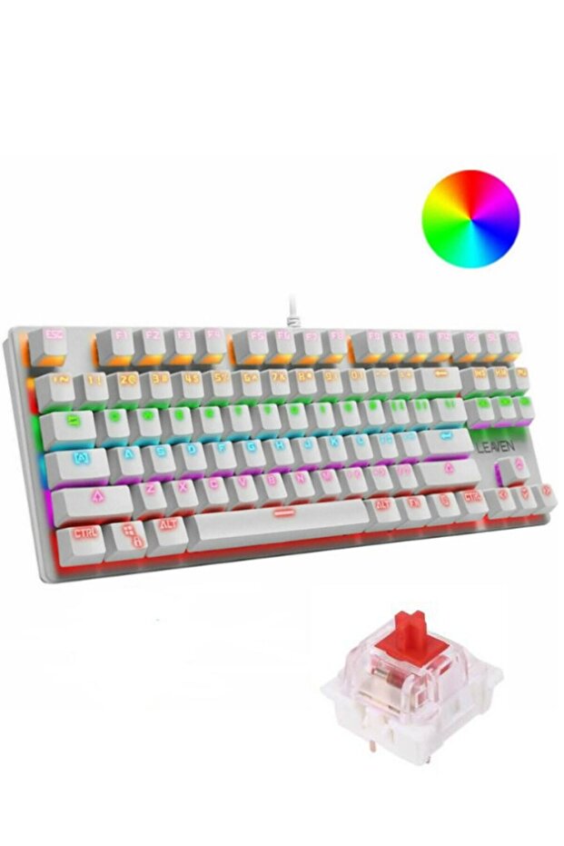 Leaven K550 İngilizce Q Klavye Led RGB Kablolu Siyah Red Switch Mekanik Oyuncu Klavyesi - 2