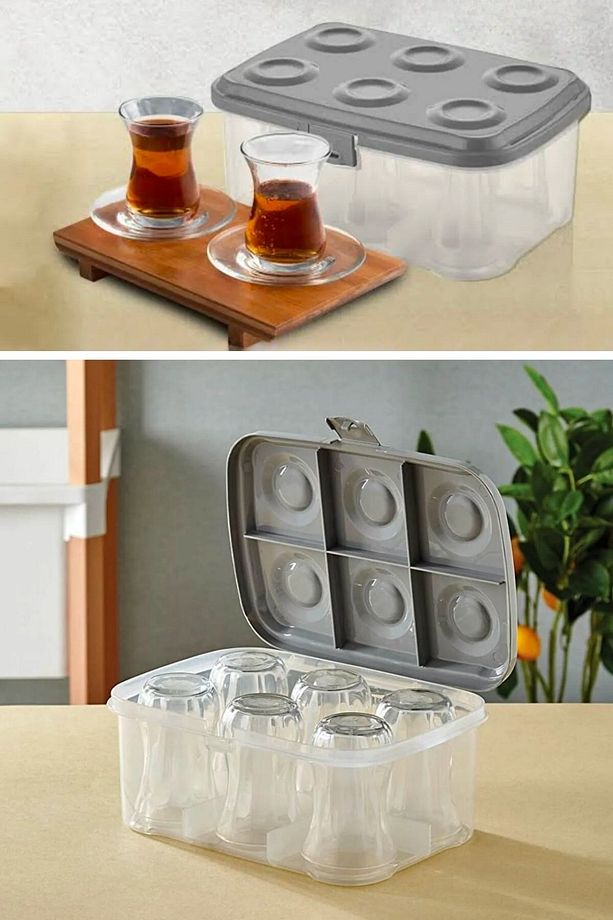 ® 6 lı Çay Bardağı Taşıma ve Saklama Kutusu Piknik Tipi Bardak Kırılma Önleyici - 2