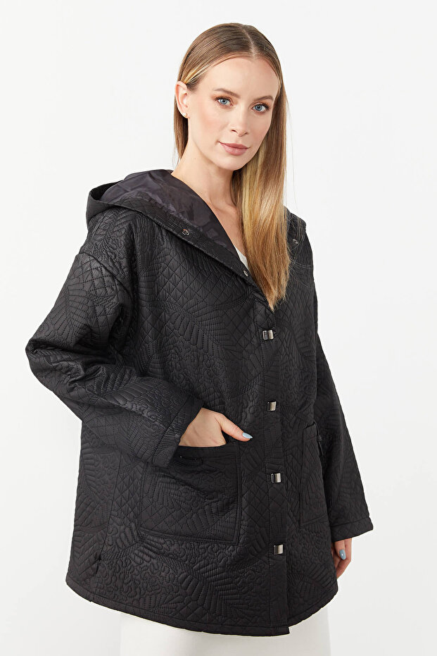 Kapitone Kapüşonlu Ceket - 7