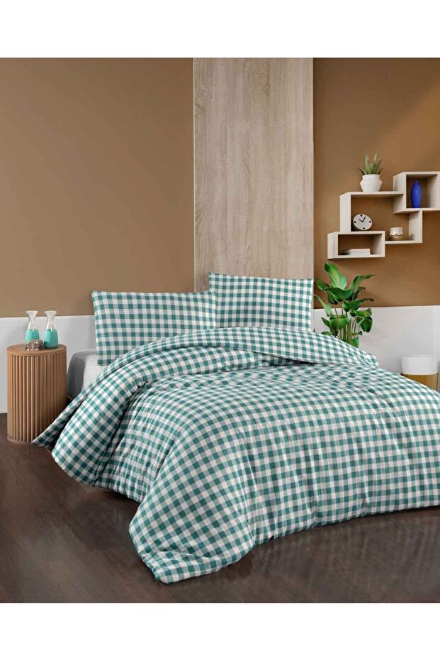 Cotton Collection Flanel R Tek Kişilik Nevresim Takımı Mongar Yeşil - 1