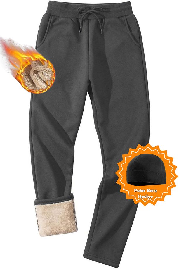 Erkek Ultra Termal Kışlık Sherpa Astarlı Aktif Koşu Normal Paça Jogger Eşofman Altı - 1