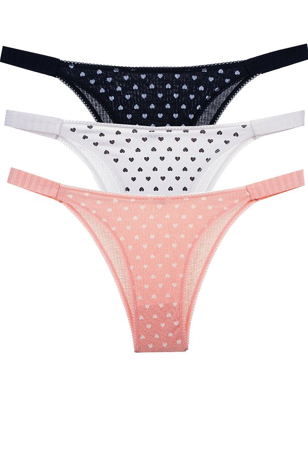 Kalp Baskılı Brazilian İpli Bikini 3 Lü Paket - 1