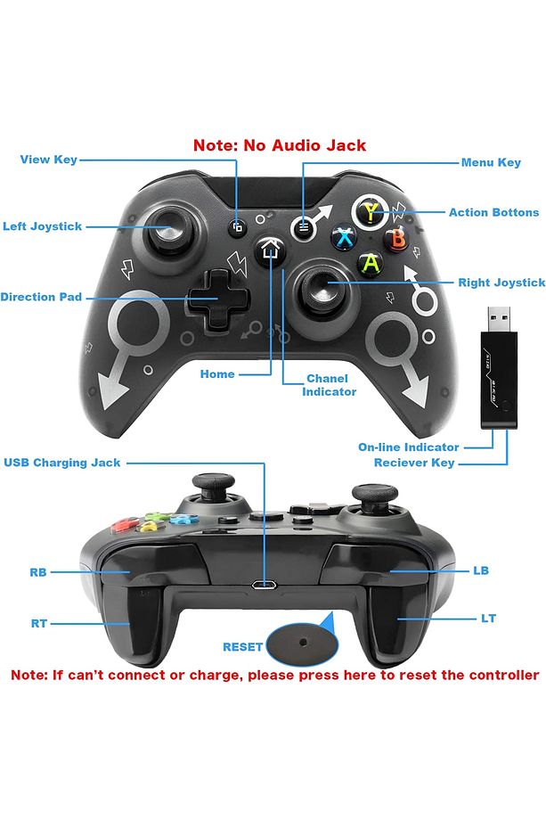 Wireless Controller X-box One/PS3/PC için 2.4G Kablosuz Game Controller Oyun Kolu - 5