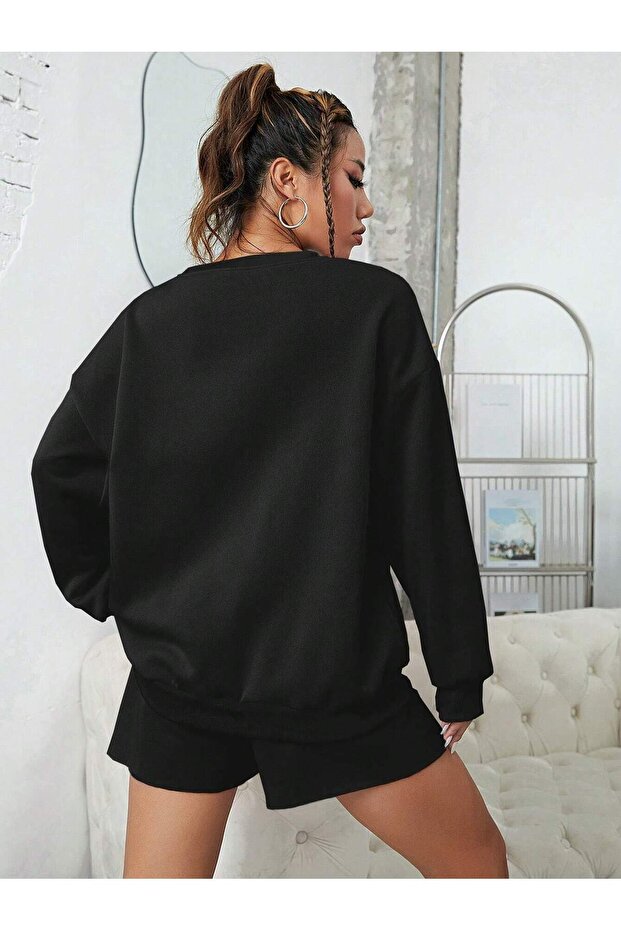 Black Crew Neck Basic Oversize Sweatshirt - 6