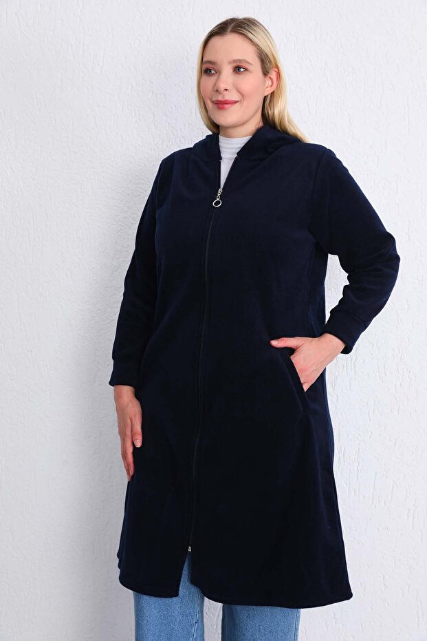 Winter Fleece Navy Blue Long Plus Size Cap