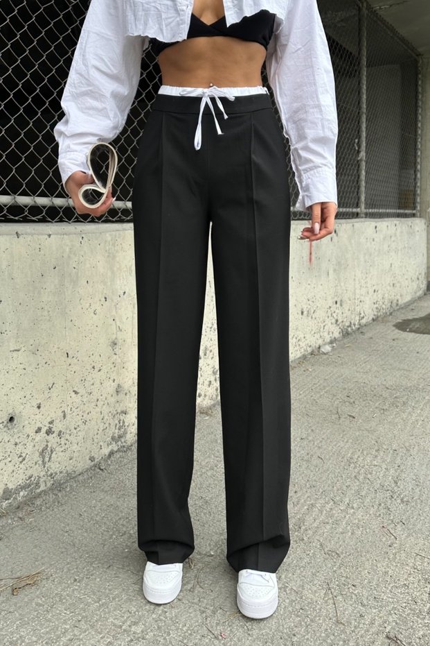 Women's Black Waist Satin Palazzo Pants