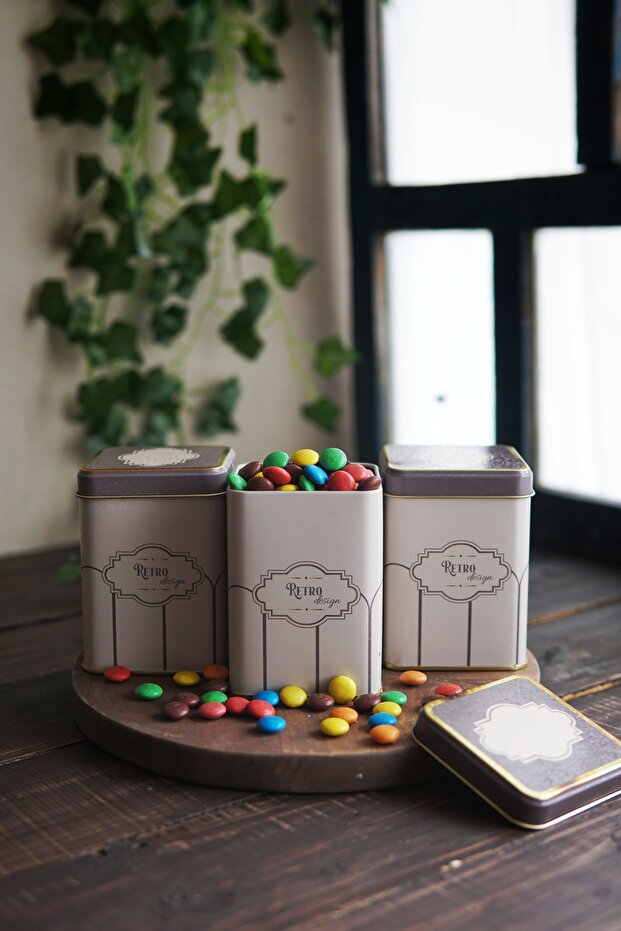 Erb24u6 Square Metal Storage Container 75x75 Set of 3, Retro