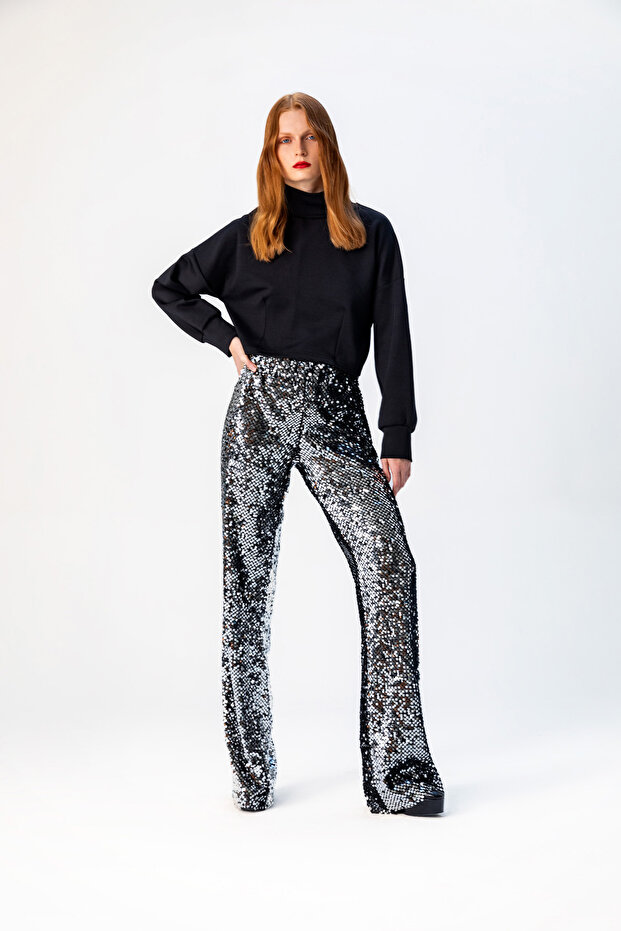 Shiny Black Silver Pants - 1