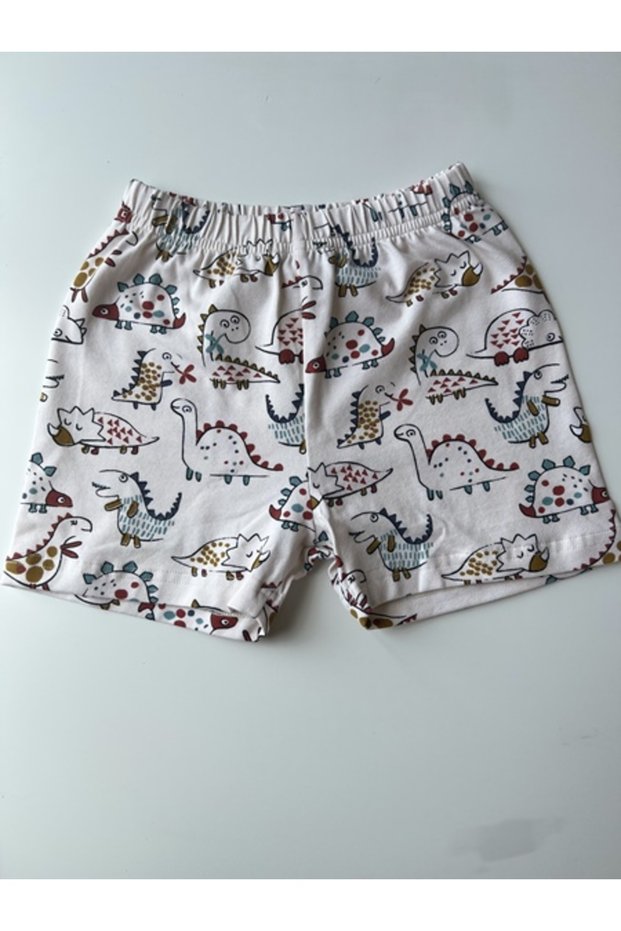 Cream Dinosaurs Pattern Summer 100% Cotton Shorts