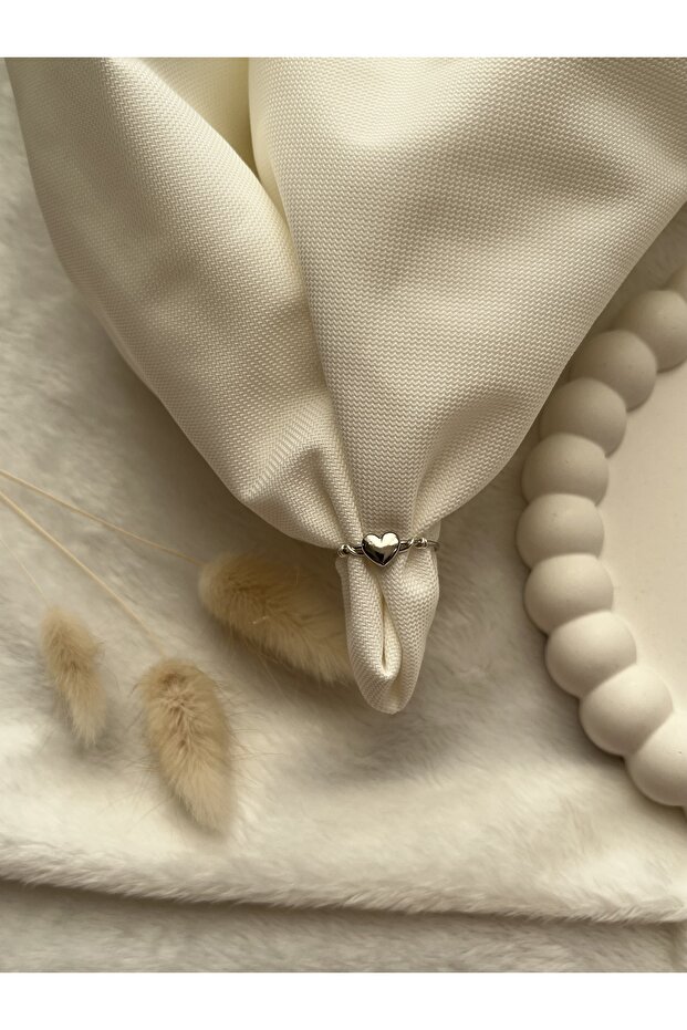 Adjustable Silver Handmade Wire Ring with Heart Detail