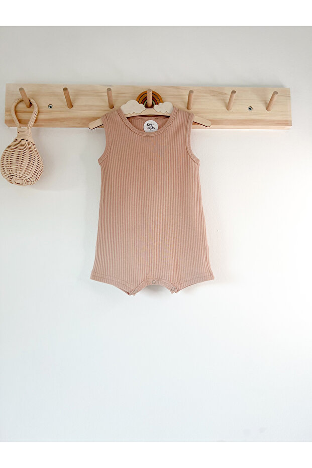 Light Brown Strap Ribbed Strap Romper Organic Modal Jumpsuit 50% Modal 50% Cotton