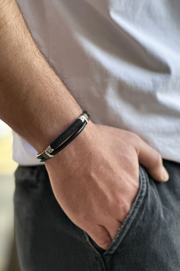 Men's Handmade Rope Wrapped Genuine Leather Ethnic Bracelet