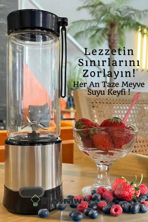 450 ml + 350 ml bardak ile beraber Taşınabilir Şarj Edilebilir Kişişel Blender Bıçaklı Buz Kırıcı - 7