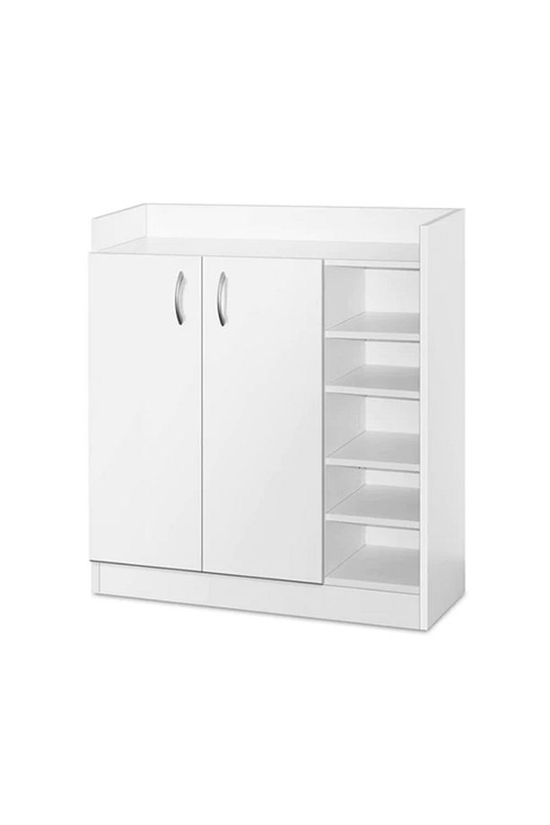 Beyaz Ayakkabı Dolabı, Kapaklı Ayakkabılık, %100 Mdf Ayakkabı Dolabı, Dekoratif Raflı Ayakkabılık - 3