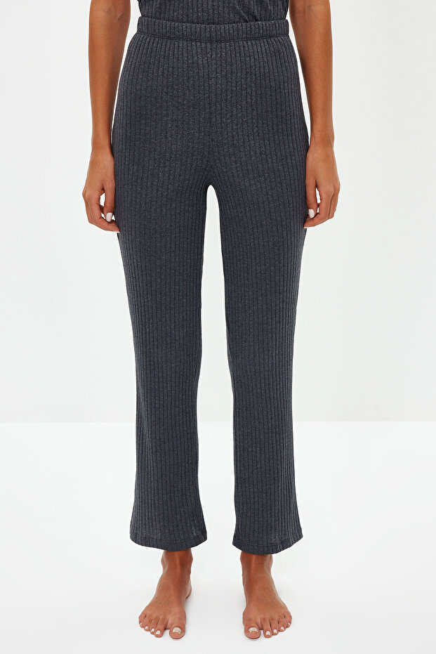 Komplet piżamowy z dzianiny sznurkowej w kolorze antracytowym - pasek na linę, THMSS21PT0125 - 9