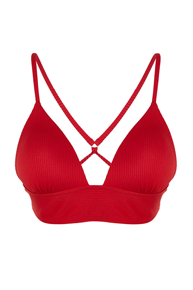 Kırmızı Dokulu Üçgen Push Uplı Bikini Üstü TBESS21BU0010 - 6