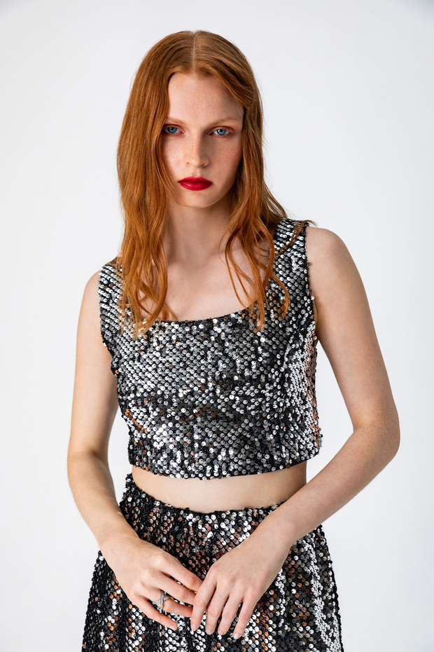 Shiny Black Silver Crop - 1