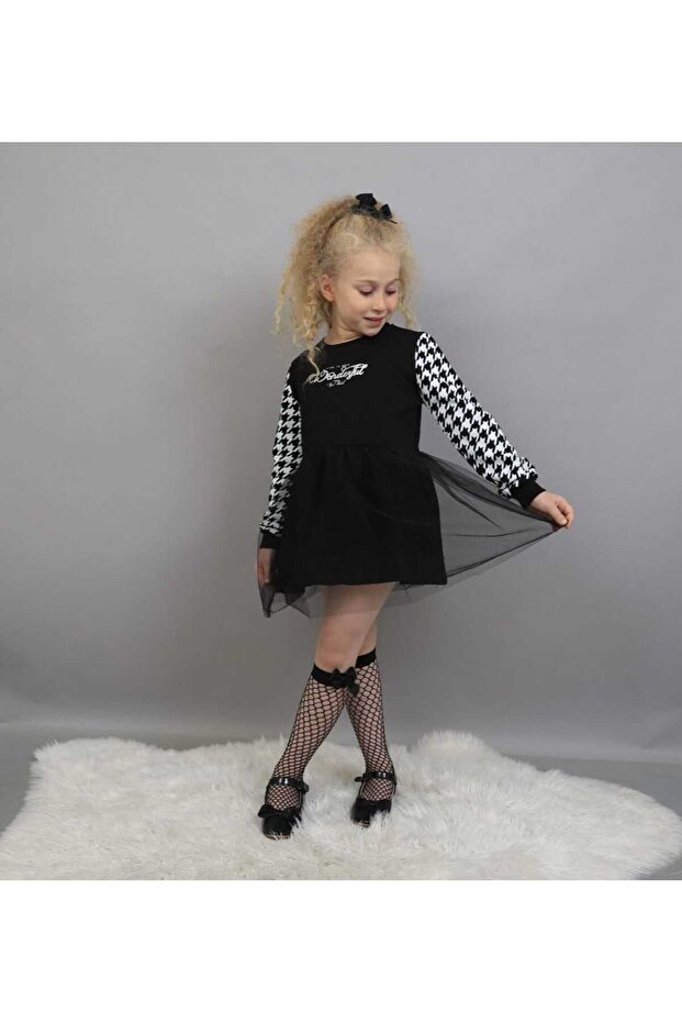 Black Tutu Sweater Patterned Birthday Party Special Day Girl's Dress