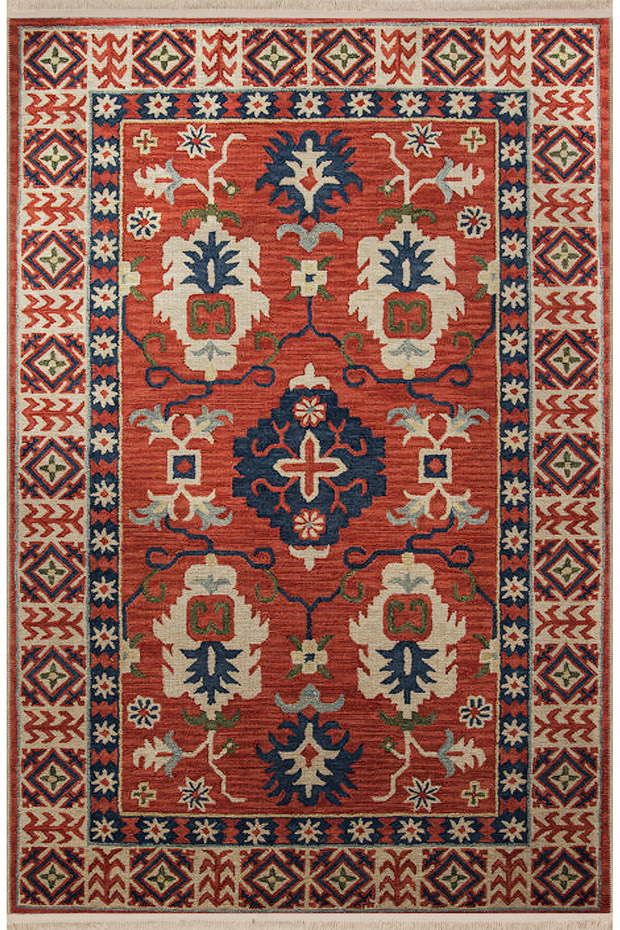 Orange Blue Themed Ethnic Floral Traditional Motif Patterned Vintage Decorative Carpet 2666